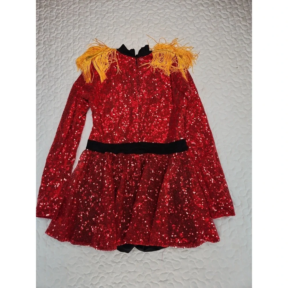 Toy Soldier Dance Costume RED SEQUIN Fringe Skirt Nutcracker Dress Girl 14  NEW